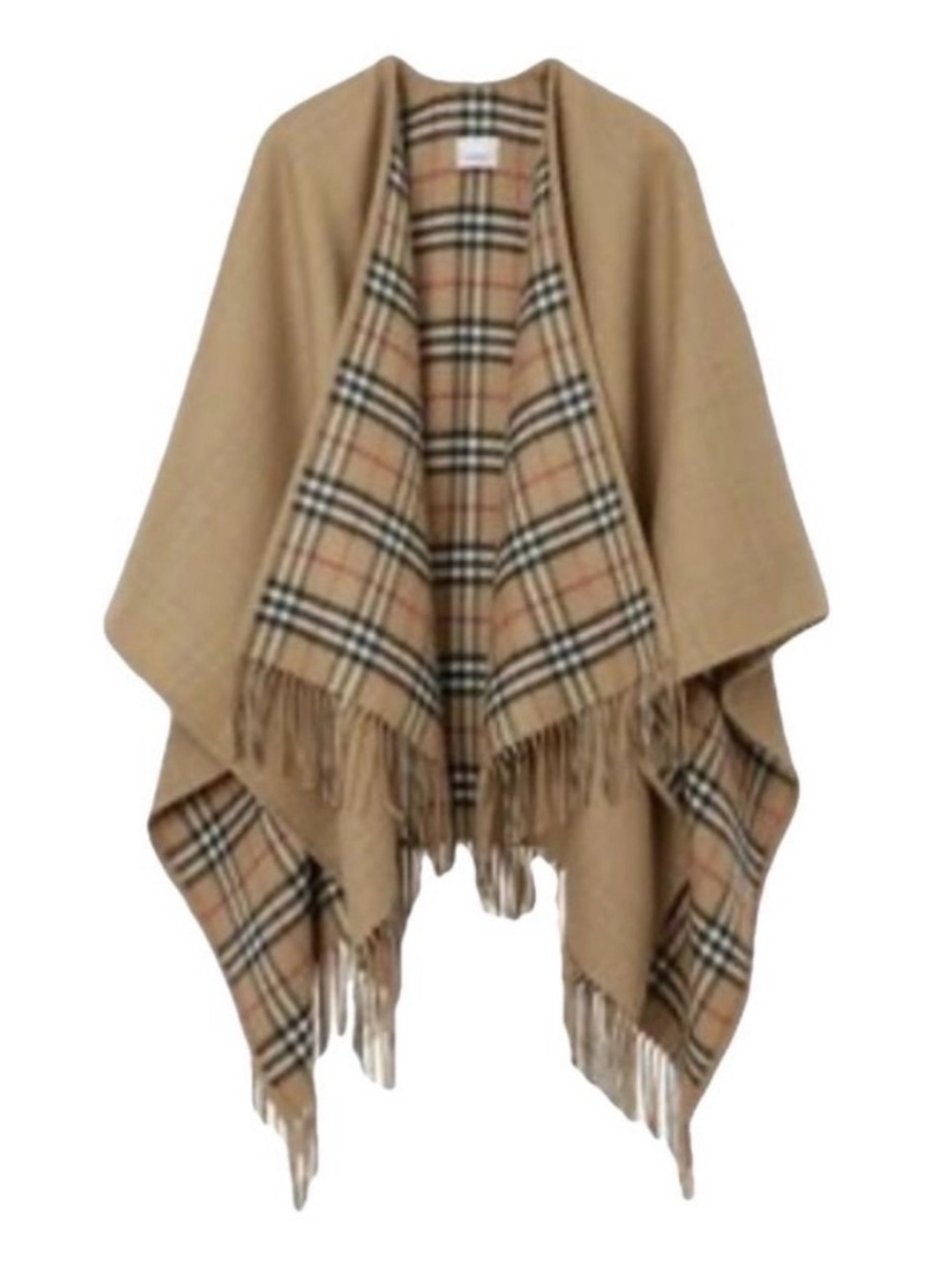 BURBERRY Check fringed reversible poncho cape wrap